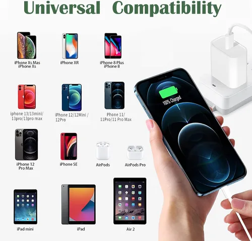 Vista 7 de Cargador de iPhone [certificado Apple MFi] Apple Block USB C enchufe rápido de pared con cable USB C a Lightning de 3 pies para iPhone 14 Pro