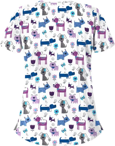 Vista 2 de Camisetas de uniforme de trabajo con cuello en V para mujer, cómodas, estampadas, básicas, para mujer