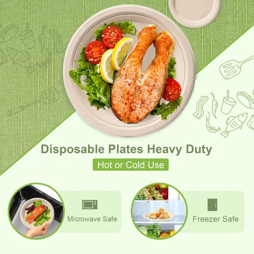 Vista 3 de Platos de papel de 10 pulgadas, paquete de 50 platos desechables compostables, respetuosos con el medio ambiente, reciclados, resistentes, marrones