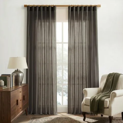 Vista 22 de XTMYI - Cortinas transparentes de 54 pulgadas de largo, juego de 2 paneles para baño, cortinas cortas de lino y algodón con semi privacidad