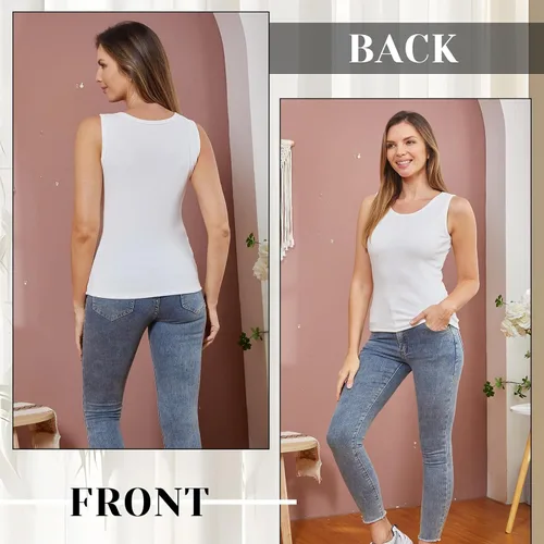 Vista 4 de 3 piezas de camisetas térmicas sin mangas para mujer, ropa interior de forro polar, suave, sin mangas, chaleco de capa base cálida