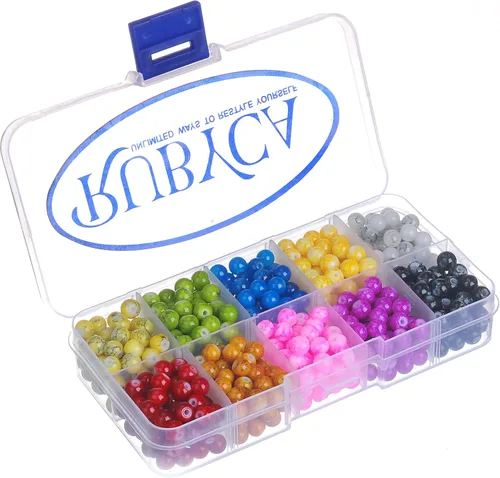 Vista 3 de RUBYCA Kit de cuentas redondas de vidrio checo para fabricación de joyas con caja de contenedores (600 piezas de 0.236 in de colores surtidos)