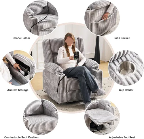 Vista 4 de Oversized Power Recliner Chair with Massage and Heat Swivel Rocker Recliners Chairs with Arm Storage Adjustable Headrest Side Pockets for Home