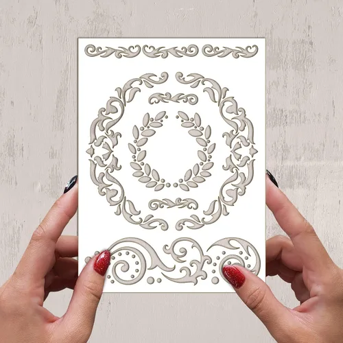 Vista 2 de Plantilla decorativa FLONZ de 6 x 8 pulgadas, decoración floral barroca para pintura de pared, álbumes de recortes y decoración de pasteles