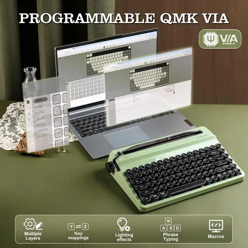 Vista 6 de YUNZII QL75 - Teclado mecánico retro de intercambio en caliente, teclas redondas punk, retroiluminación RGB QMKVIA programable, teclado