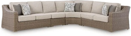 Vista 33 de Signature Design by Ashley Beachcroft - Sofá resistente a la intemperie con tela casual para interiores/exteriores con cojín y 2 cojines Negro