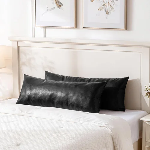 Vista 4 de Fancy Homi - Funda de almohada decorativa de cuero sintético larga lumbar bohemia negra de 14 x 36 pulgadas para dormitorio, sofá, cama, banco Negro