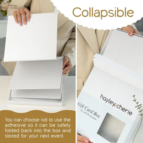 Vista 5 de Caja para tarjetas de boda blanca grande de 10 pulgadas con ranura, elegante caja de regalo para fiestas, graduaciones, cumpleaños, quinceañeras