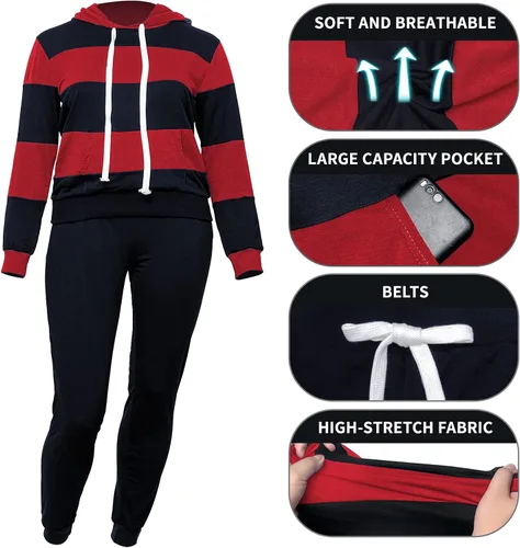 Vista 4 de AOMONI Conjunto de 2 piezas para mujer, casual, con capucha, manga larga, cordón ajustable, trajes deportivos