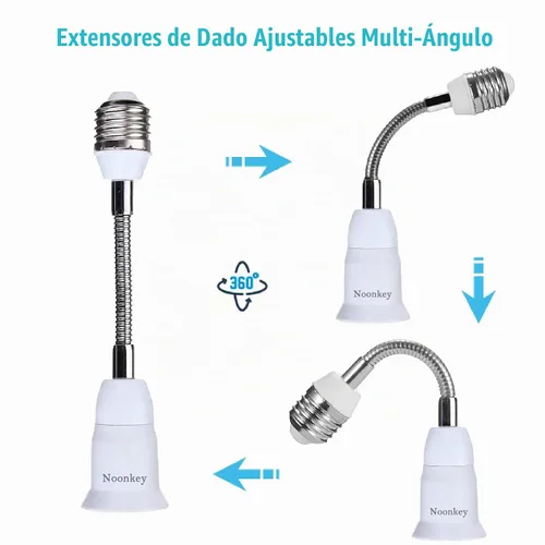 Vista 4 de Noonkey Extensor de enchufe de luz [2 unidades], cuello flexible ajustable de 360 grados, adaptador de extensión de 7.5 in/7.5 pulgadas, compatible