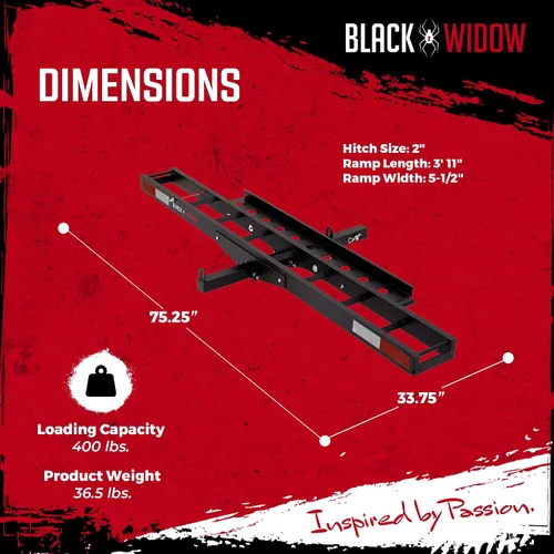 Vista 3 de Black Widow Portabicicletas Pro de Aluminio Anodizado para Bicicletas de Tierra para Bicicletas de Adultos, Motocicletas o Bicicletas de Neumáticos
