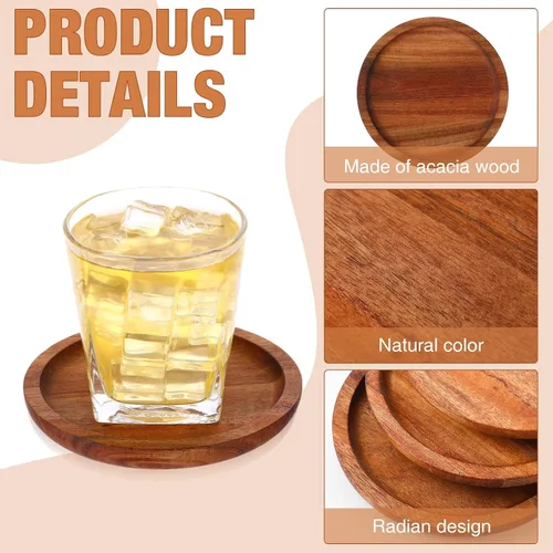 Vista 3 de Gejoy - Juego de 20 posavasos de madera de acacia para bebidas de 5 Posavasos de madera apilables naturales a granel para protección de mesa