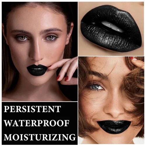Vista 5 de Juego de 2 delineadores de labios negros y pintalabios, alta pigmentación de larga duración, color negro mate líquido para mujeres, brillo de labios