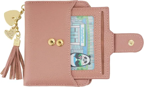 Vista 4 de Mini cartera plegable de cuero suave con protección RFID, para mujer, con funda para tarjeta, con ventana de identificación, monedero