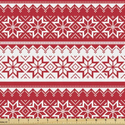 Vista 54 de Ambesonne Tela Navideña por Yarda, Tema Navideño Colorido Vivo Piñas de Pino Ramas Hombre de Jengibre Imagen de Bayas Estampada, Tela de Punto