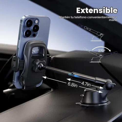 Vista 3 de Soporte de teléfono para automóvil, soporte para parabrisas de salpicadero de automóvil, brazo telescópico ajustable de 360° (4.8-7 pulgadas)
