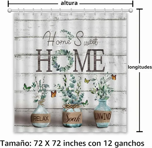 Vista 9 de APROPHIC Cortina de Ducha de Estilo Granja, Cortina de Baño Rústica Verde de Eucalipto con Tela Impermeable, Cortina de Ducha de Estilo Campestre
