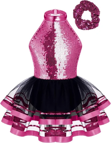 Vista 40 de CHICTRY Vestido tutú de ballet con lentejuelas brillantes para niñas y niñas, moderno disfraz de baile latino de jazz
