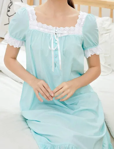 Vista 6 de Sharebeauty Camisón vintage 100% algodón para mujer, estilo victoriano retro