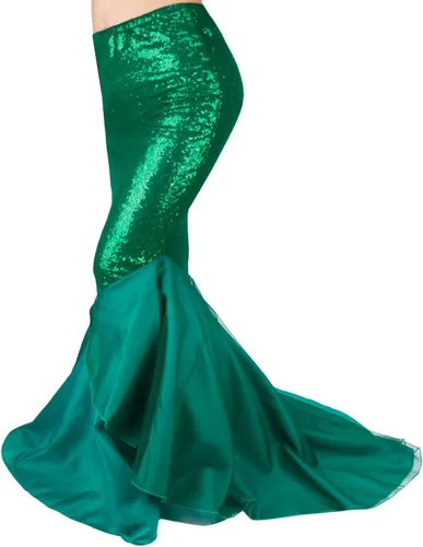 Vista 3 de FEESHOW Falda larga de lentejuelas brillantes para mujer, disfraz de Halloween, cola de sirena