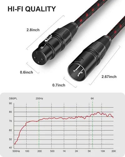 Vista 4 de Cable corto XLR, cable de micrófono de 1 pie, paquete de 2 unidades, toda la longitud de 6 pulgadas a 100 pies, cable de micrófono equilibrado