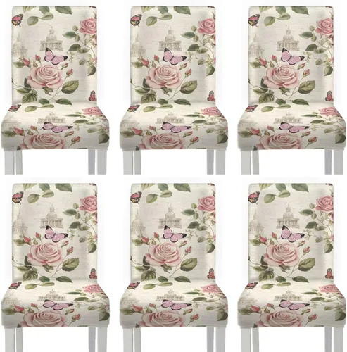 Vista 17 de HUGS IDEA Butterfly Dining Room Chair Covers Set of 2 Blue Marble Stretch Parsons Chair Slipcovers Washable Kitchen Chairs Protector Covers for