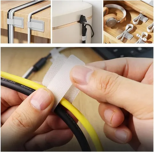 Vista 3 de Paquete de 20 organizadores de cables con adhesivo fuerte, soportes para cables y clips de alambre para escritorio, pared y automóvil, fácil gestión