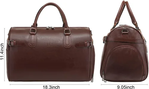 Vista 6 de LXY - Bolsa de viaje de piel vegana, bolsa de viaje para fin de semana con compartimento para zapatos, bolsas de gimnasio para mujeres y hombres