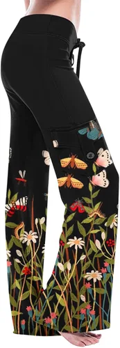 Vista 2 de Pantalones palazzo de cintura alta para mujer, pantalones de yoga elegantes, acampanados, elásticos, para entrenamiento, corte de bota, pantalones