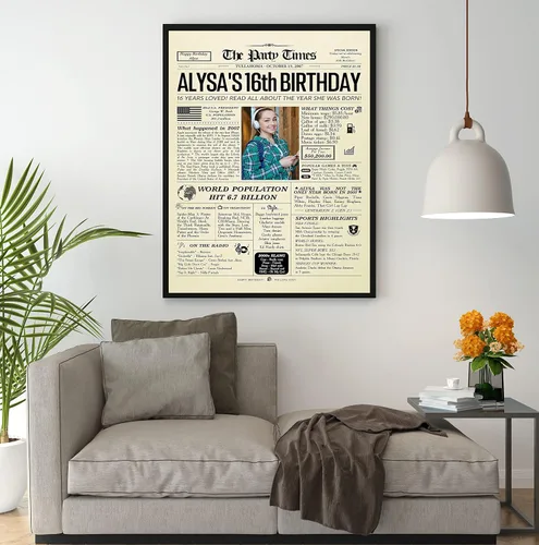 Vista 3 de Decoraciones de fiesta de cumpleaños de 16 años, póster de feliz cumpleaños 16, regalo de 16 años para él, ella, niño, niña, decoración divertida