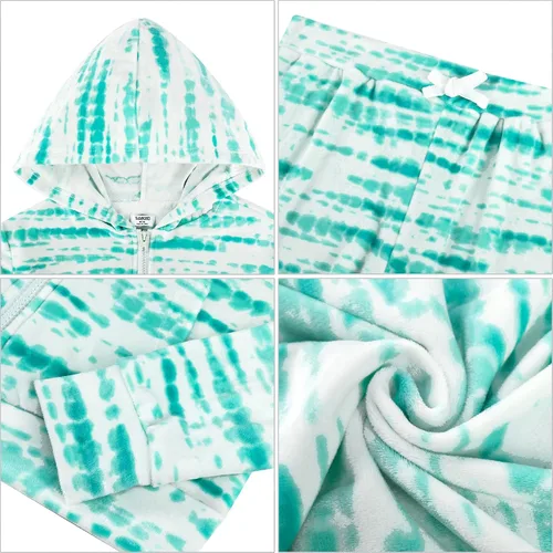 Vista 6 de VGRIN Conjunto deportivo de terciopelo para niñas sudadera con capucha y pantalones deportivos
