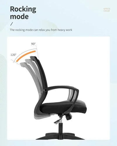 Vista 6 de Silla de oficina, silla de escritorio giratoria con respaldo medio con reposabrazos, soporte lumbar de malla, silla de computadora, altura