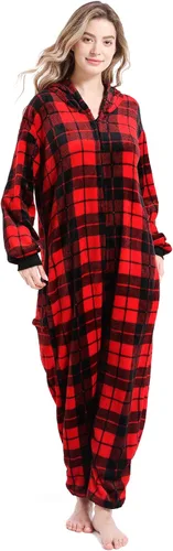 Vista 3 de GARRULO Pijamas de Navidad para la familia, conjunto de pijama de una pieza de franela a cuadros a juego para parejas, tallas grandes, pijamas