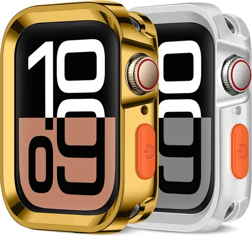 Vista 11 de Amizee 2 Pack Estuche Resistente Compatible con Apple Watch Serie 9/8/7 41mm SE 3/2/1 Serie 6/5/4 40mm, Funda Protectora Amortiguadora de TPU Blanda