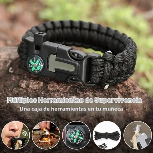 Vista 4 de Pulseras Oadnfa, pulseras de supervivencia para hombres, kit de equipo táctico de paracord de 5 en 1 para acampar, con cuerda de paracaídas