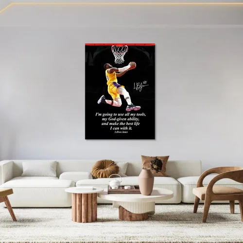 Vista 2 de Póster motivacional con cita de jugador de baloncesto, arte de pared, citas inspiradoras, decoración en lienzo, calcomanía deportiva de baloncesto