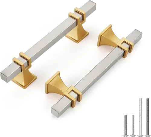 Vista 41 de Haliwu Paquete de 5 tiradores de gabinete con barra en T negra y dorada de 3 pulgadas, tiradores de puerta para armarios de cocina, manijas de zinc