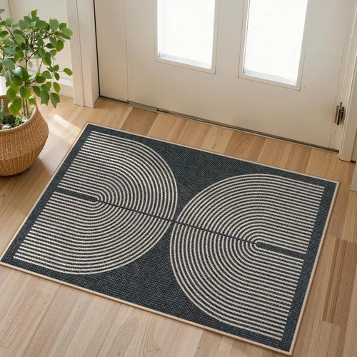 Vista 33 de Lahome Tapetes geométricos para puerta de interior para entrada, alfombra antideslizante lavable de 2 x 3 negro / neutro