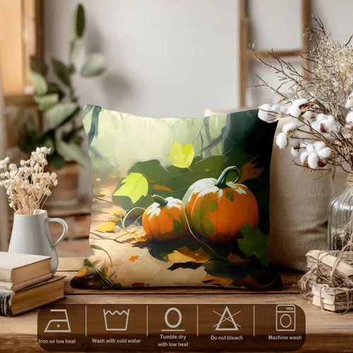 Vista 3 de Batmerry Autumn Pumpkin Templeton Throw Pillow Covers, Green Leaves Paths Forests Decorative Pillow Covers Digital Printing Blended for Couch Sofa
