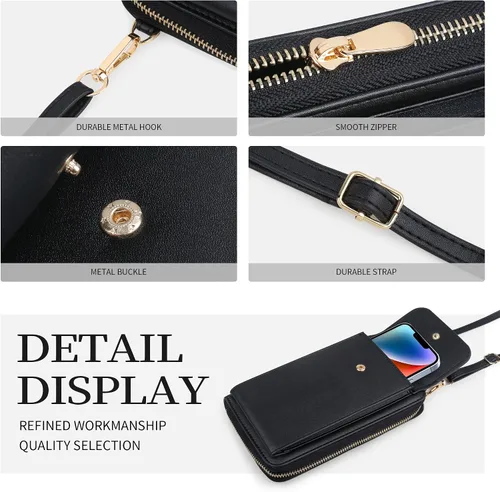 Vista 4 de Crossbody Bag Small Ladies Bag Mobile Wallet with Multiple Credit Card Holders Made of PU Leather with Multiple Pockets