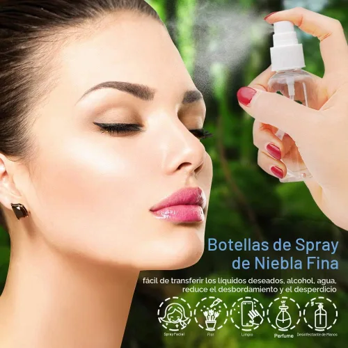 Vista 4 de Mini botellas de spray, botella pequeña de spray de 2 oz/1.7 fl oz, botella de spray de viaje de plástico para líquidos, botellas rociadoras de mano