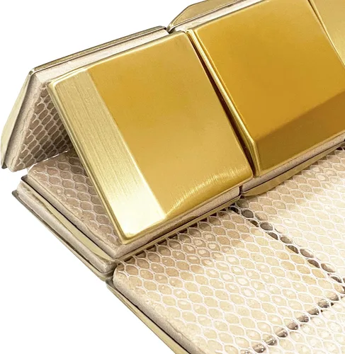 Vista 4 de Paneles de pared 3D, azulejos de mosaico de metal dorado de 2 x 2 pulgadas, decoración de pared dorada [5 hojas]