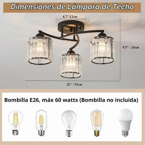 Vista 3 de Candelabro de cristal negro, lámpara de techo de 3 luces, accesorio de iluminación moderno para sala de estar, comedor, dormitorio