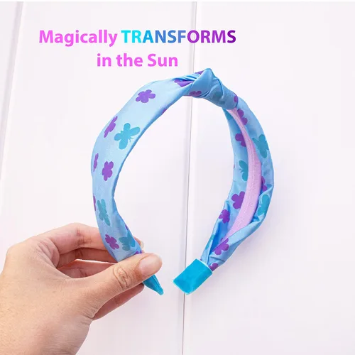 Vista 7 de FROG SAC Diadema de nudo azul que cambia de color para niñas, diademas de mariposa para niños, lindas bandas de pelo de flores anudadas de satén