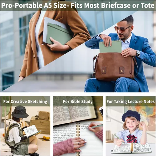 Vista 6 de YOXMJDB Cuaderno rayado en espiral, pequeño cuaderno de rayas universitarias A5 con soporte para bolígrafo, cuaderno de tapa dura de 140 páginas