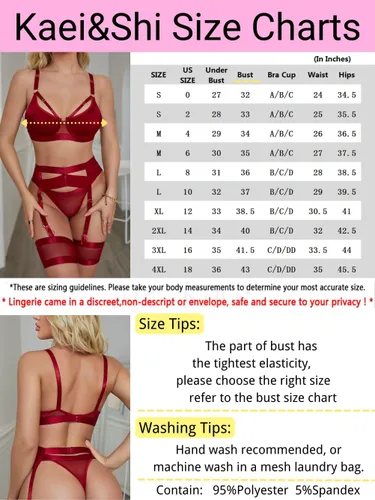 Vista 6 de Lenceria con liguero para mujer, conjunto de encaje traslúcido y sexy de 4piezas