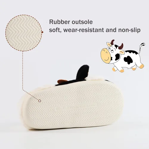 Vista 3 de Pantuflas mullidas de vaca para mujeres y hombres, bonitos zapatos de algodón con animales para casa, pantuflas de felpa esponjosa para niñas