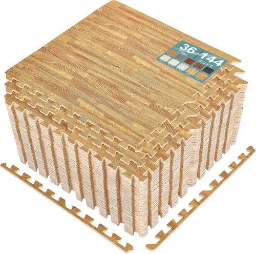Vista 12 de Sorbus Losetas de suelo de madera veteada, esteras de espuma EVA entrelazadas, losetas de 3/8" de grosor para suelos de madera, esteras de ejercicio