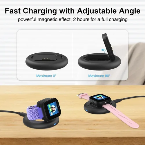 Vista 3 de Base de carga magnética plegable compatible con cargador Sync UP Kids Watch Negro para SyncUP Watch 2