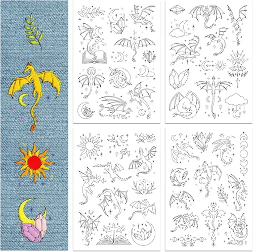Vista 13 de GLOBLELAND Estabilizador soluble en agua de dibujos animados, 4 hojas de dibujos animados, estabilizador de costura a mano, patrones de bordado